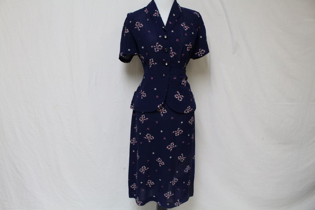 Vintage 1940's Navy Bow Print Dress (1 of 7)