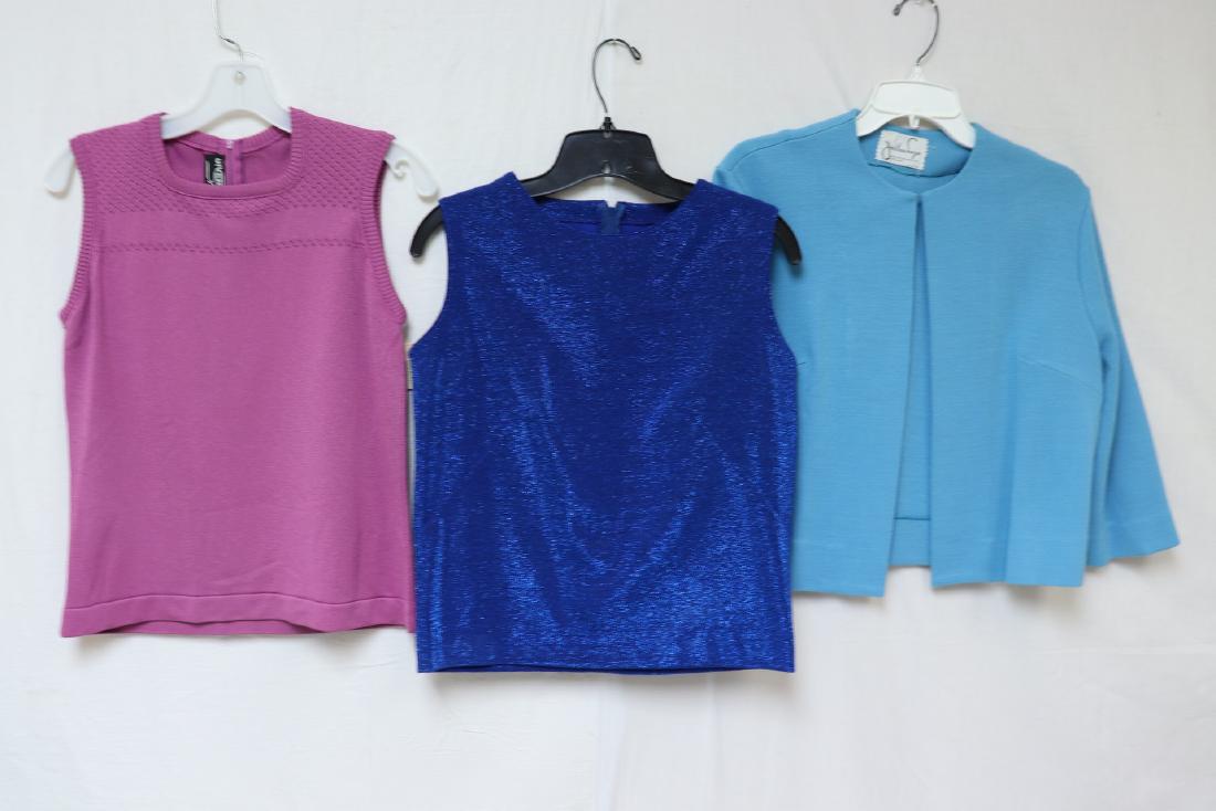 Vintage Lot of 3 Tops: Jonathan Logan turquoise orlon acrylic wool short jacket, sparkly blue top, Givenchy Sport magenta knit top size 36 new with tags, all in great condition