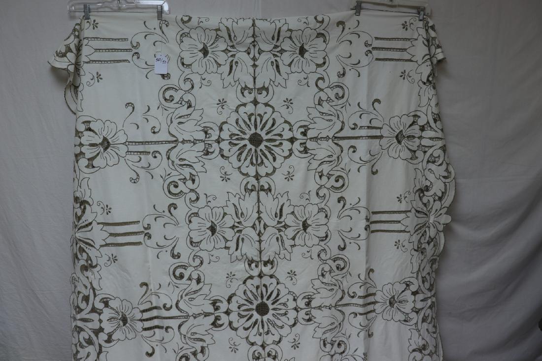 Vintage Banquet Size Tablecloth Embroidery, 63x148" (1 of 5)