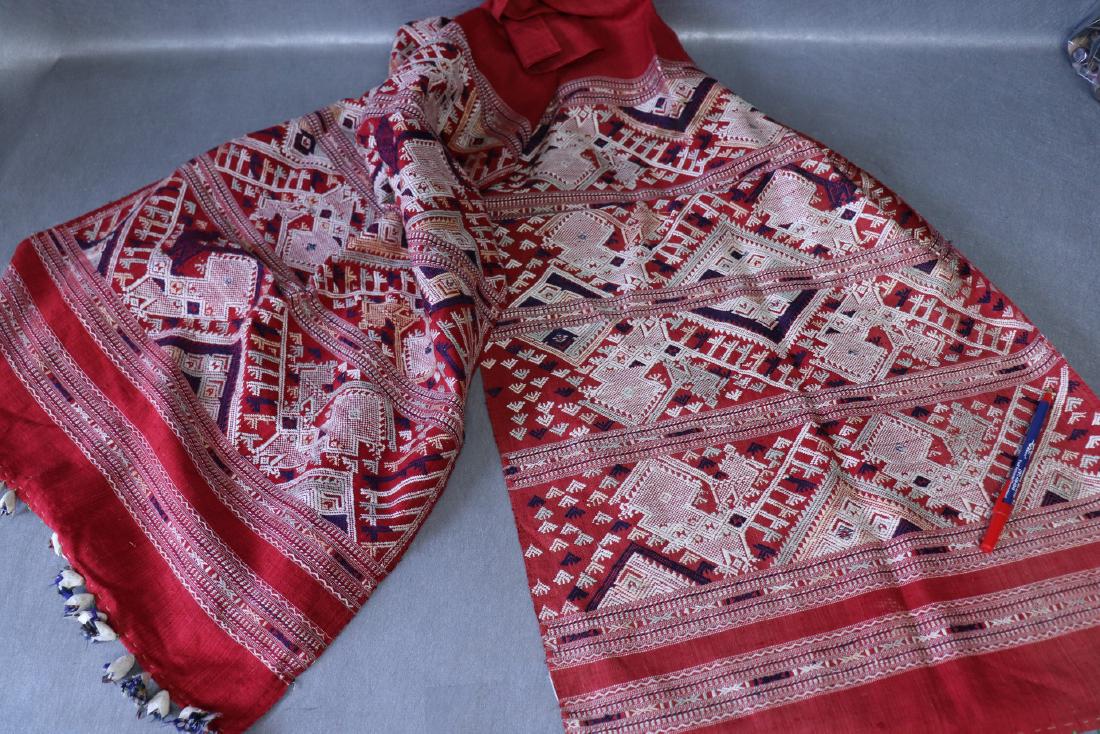 Early Red Table Runner, Textile, From Laos, Vietnam (1 of 4)