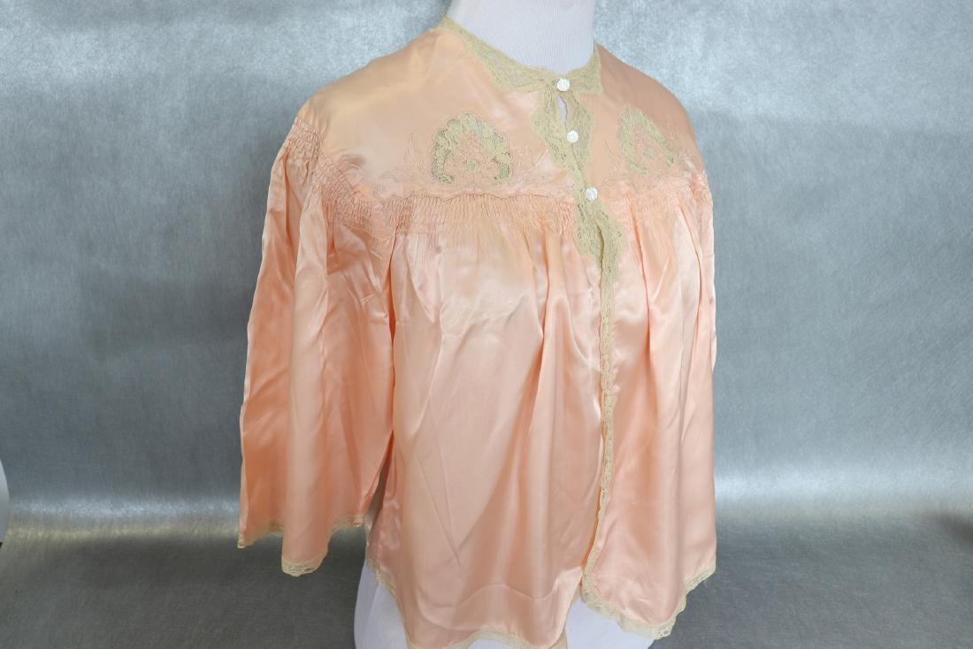 Vintage 1930's Peach Satin Bed Jacket, Cut-Work, (1 of 6)