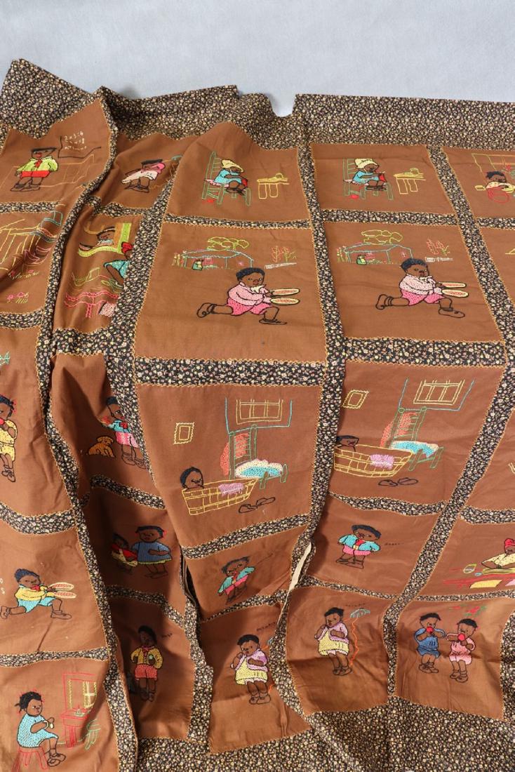 Vintage Sambo, Hand Embroidery, Black Americana: 2 Pair of children's vintage Black Americana curtains. Features 'Sambo', 'Amos' and others. Lots of hand work. They measure 21" wide and 72" long and have rod pockets at top. In great condition.