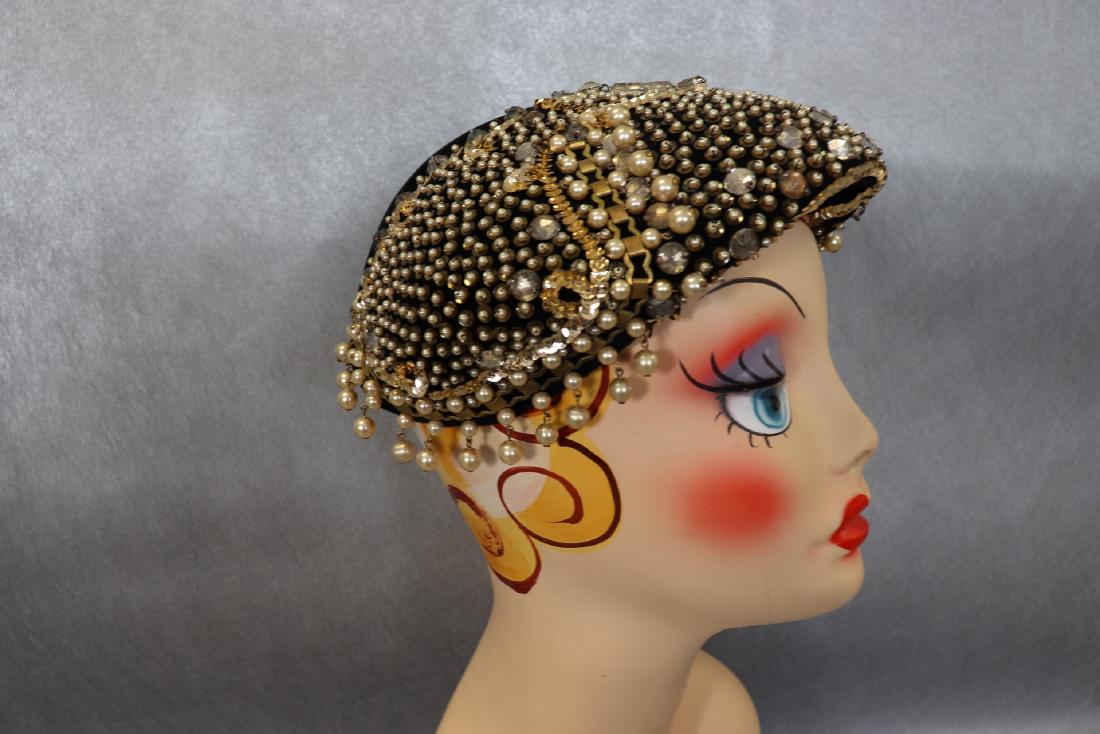 Vintage Leslie James Velvet Hat With Beading, Sequins (1 of 5)