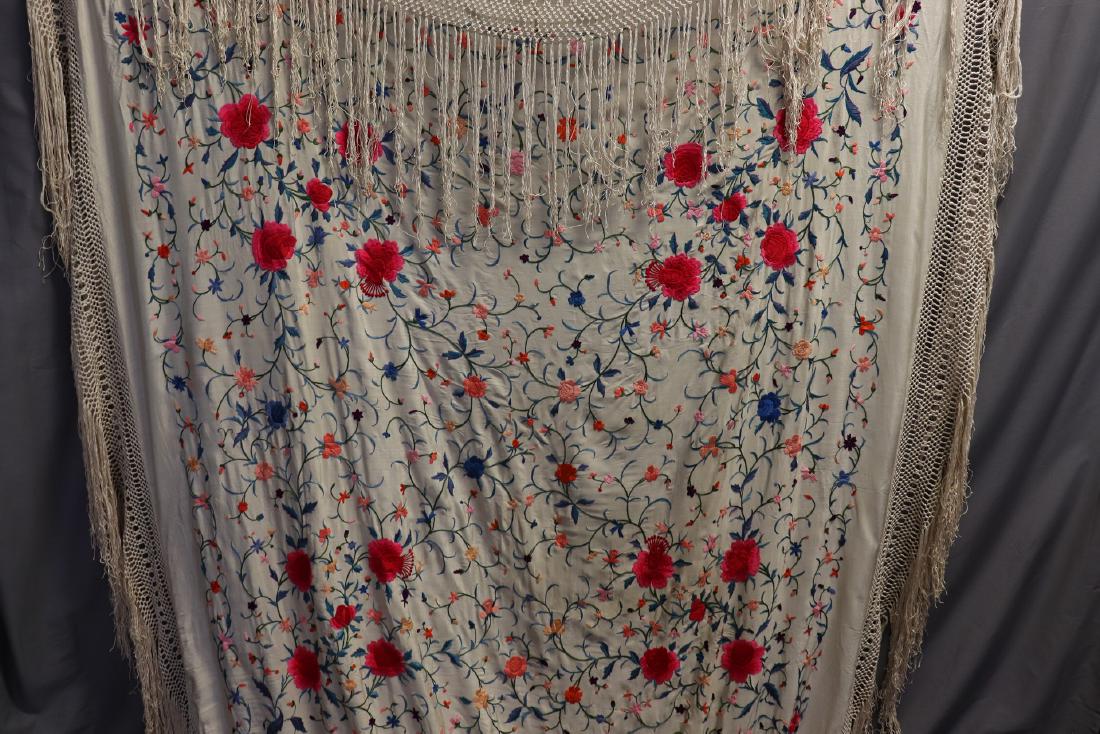 Antique Canton Embroidered Piano Shawl With Fringe (1 of 4)