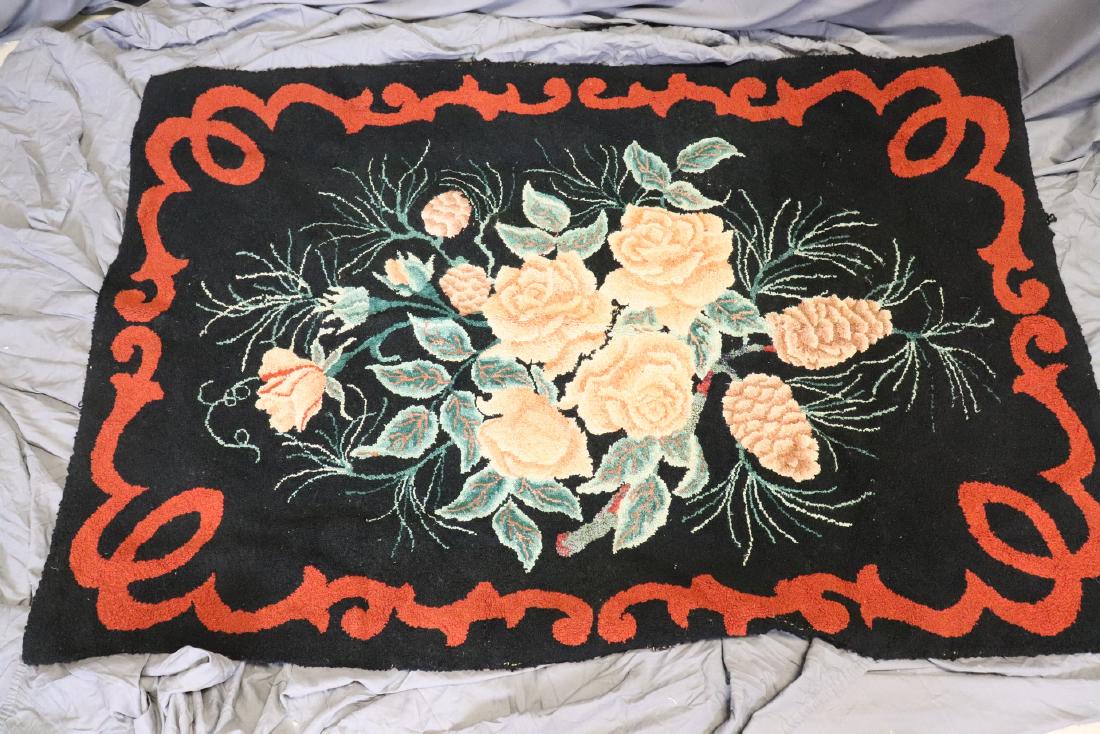Antique Hooked Rug, Roses and Pine Cone Detail (1 of 6)