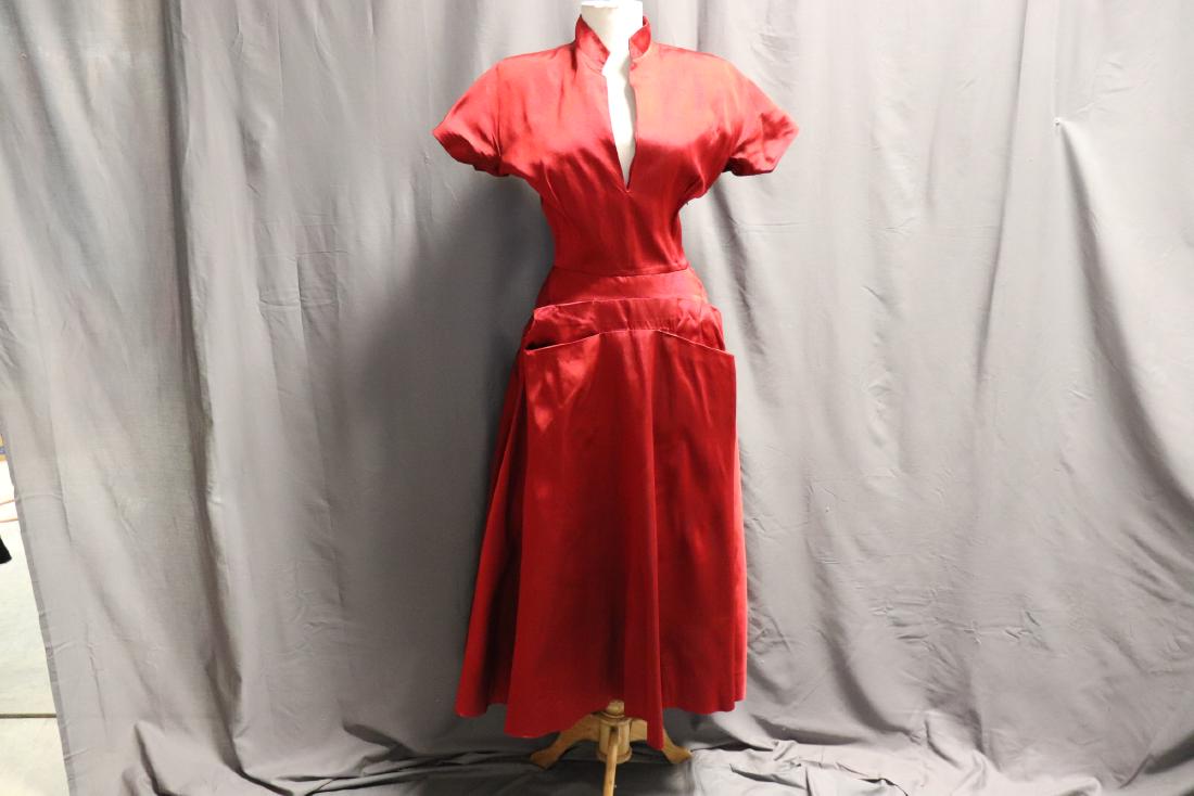 Ceil Chapman, 1940's Red Silk Cocktail Dress (1 of 12)