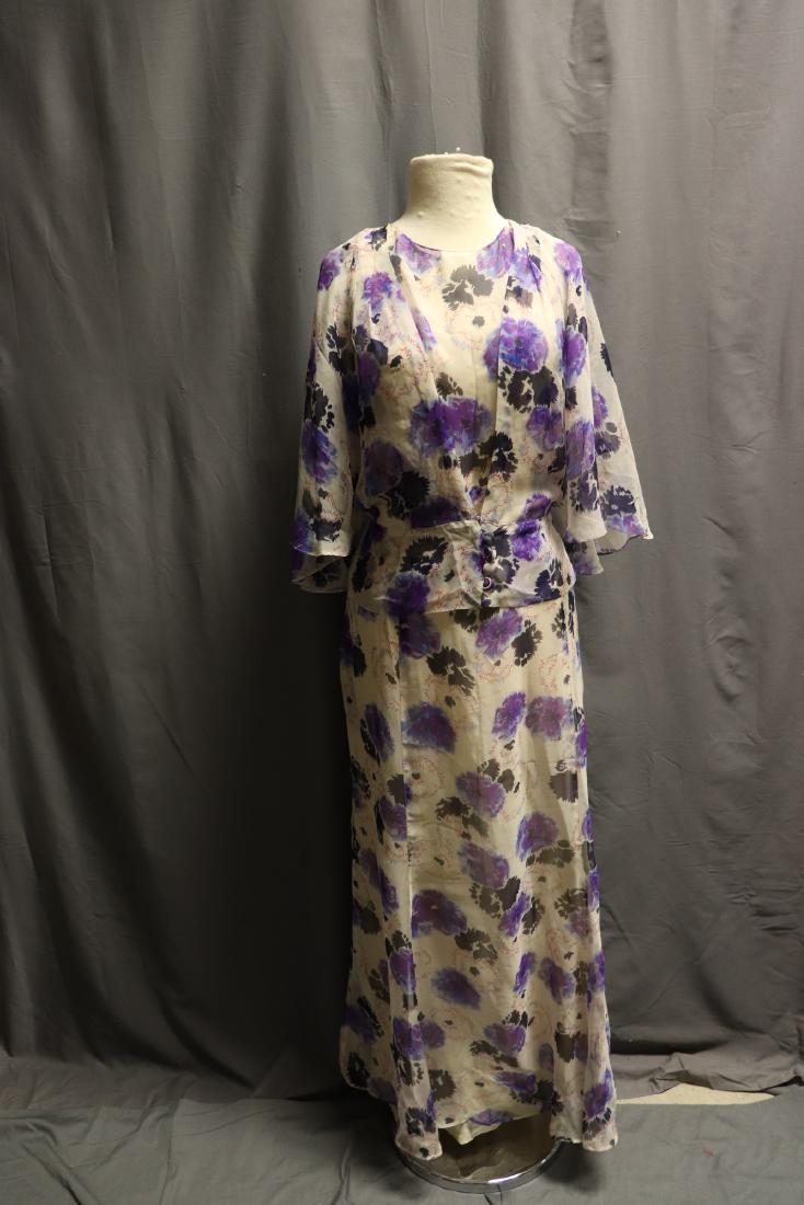 1930's Purple Floral Silk Dress & Jacket (1 of 11)
