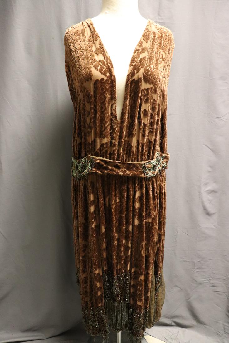 1920's Brown Burnout Velvet & Beaded Dress, O'Brian (1 of 11)