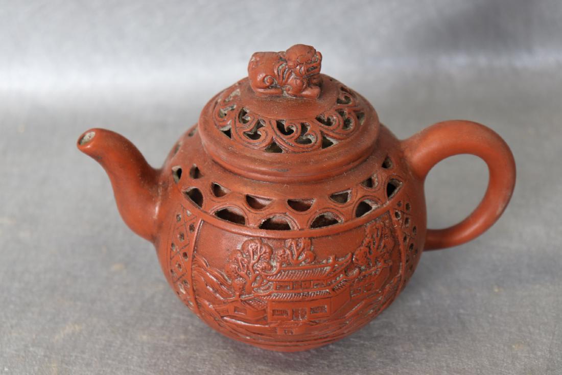 Asian Reticulated Carved Pottery Tea Pot (1 of 7)
