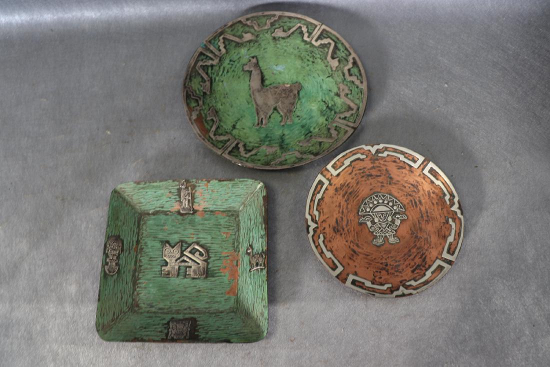 Lot Of 3 Copper & Silver Plates From Peru (1 of 9)
