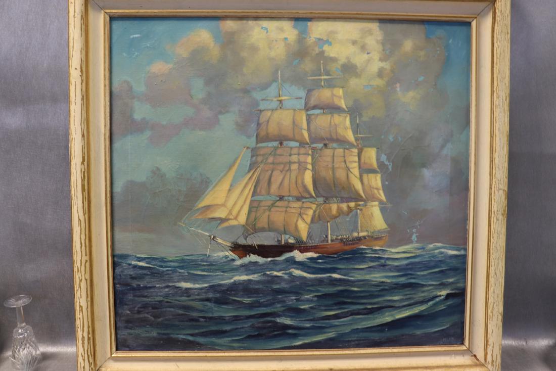 Vintage Clipper Ship Oil On Canvas (1 of 8)