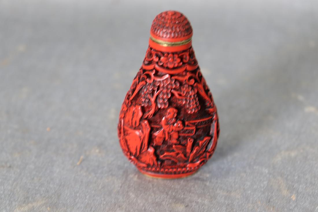 Red Cinnabar Snuff Bottle, Signed (1 of 4)