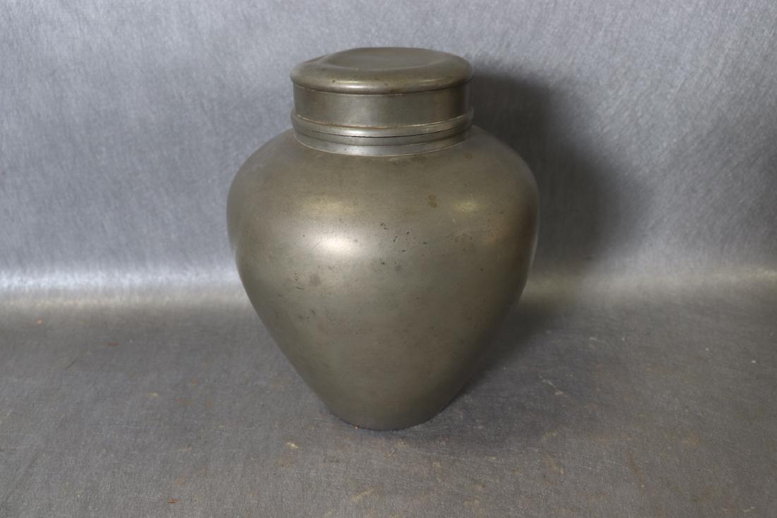 Chinese Lidded Pewter Tea Caddy, Signed (1 of 6)