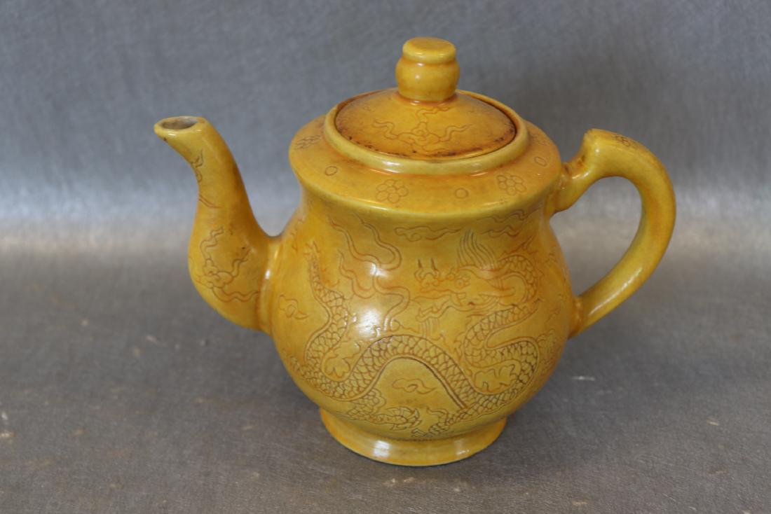 Vintage Yellow Glazed Porcelain Teapot with Dragon (1 of 6)
