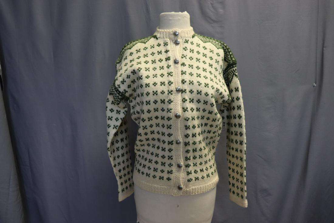 Vintage Wool Arius Ski Cardigan Sweater: Valley Sport Hand Knit in Norway, 100% wool, metal buttons. Bust 38, waist 30. Great condition.