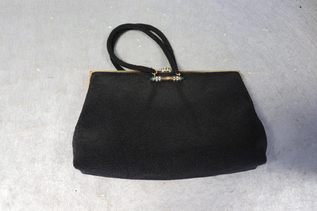 Vintage Morabito, Paris Seed Bead Evening Clutch: Tiny seed bead evening clutch bag, snap clasp with rhinestone detail, brass accents, approx. 6x9". Great condition.