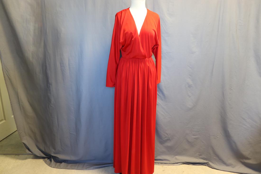 1970's Sax Fifth Avenue Red Jersey Knit Maxi Dress (1 of 8)