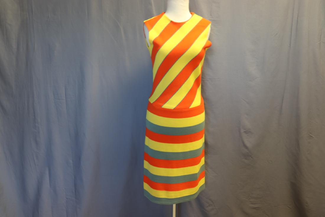 1970's Wool Blend Striped Orange Yellow Knit Dress (1 of 10)