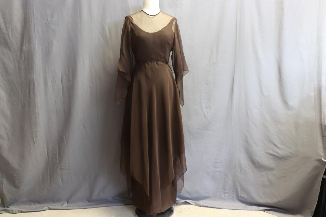 Vintage 1970's Brown Chiffon Butterfly Sleeve Dress (1 of 7)