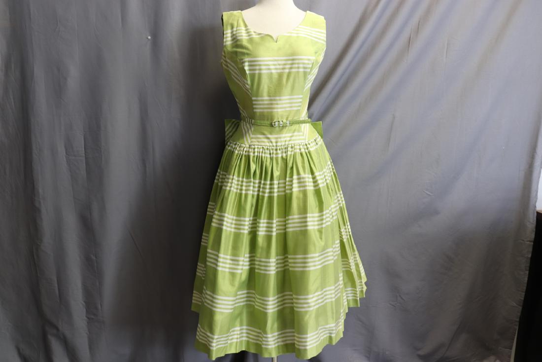 1950's Green Strip Party Dress, Fit & Flare (1 of 9)