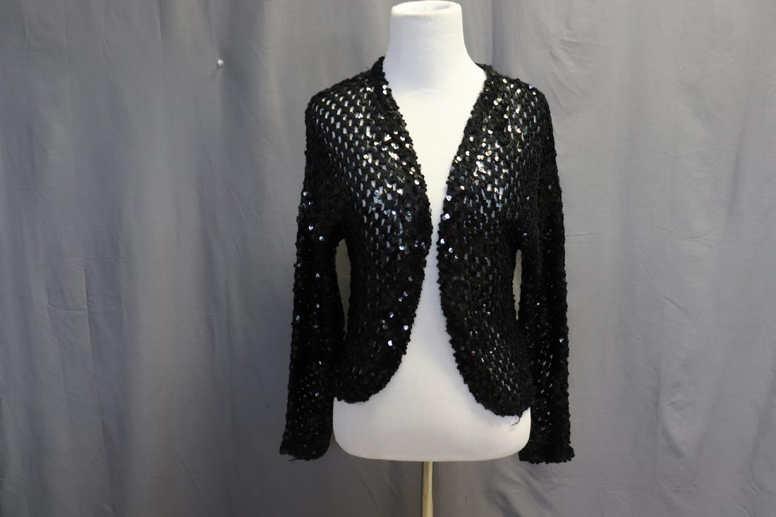 1960's Toppettes, Sequin Cardigan Sweater, by A Brod: knit sweater base fulling covered in sequin, long sleeve, clutch front, approx. 32 bust, 26 waist, will stretch for larger size