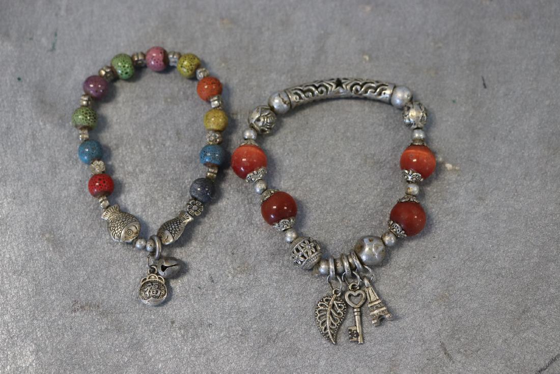 2 Asian Ceramic and Stone Beaded Bracelets, Charms (1 of 5)