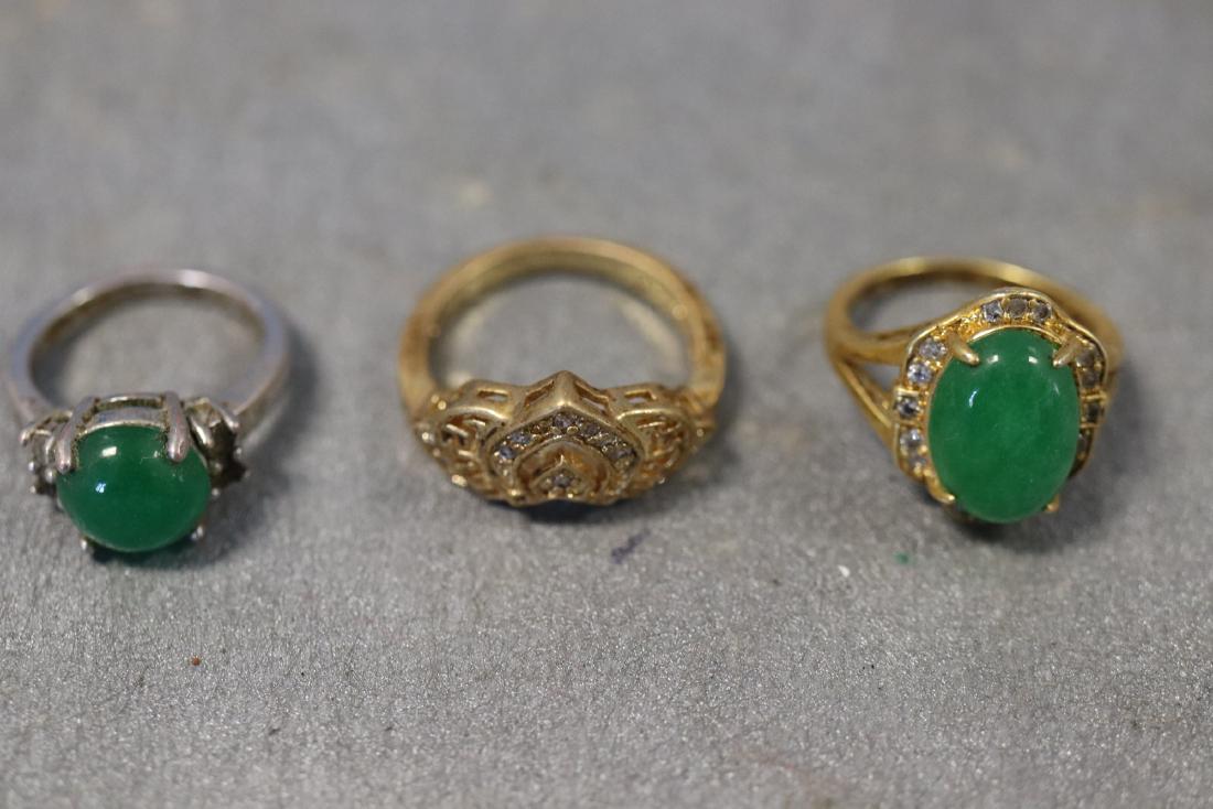 Lot Of 3 Asian Jade Rings, Silver and Gold Tone (1 of 10)