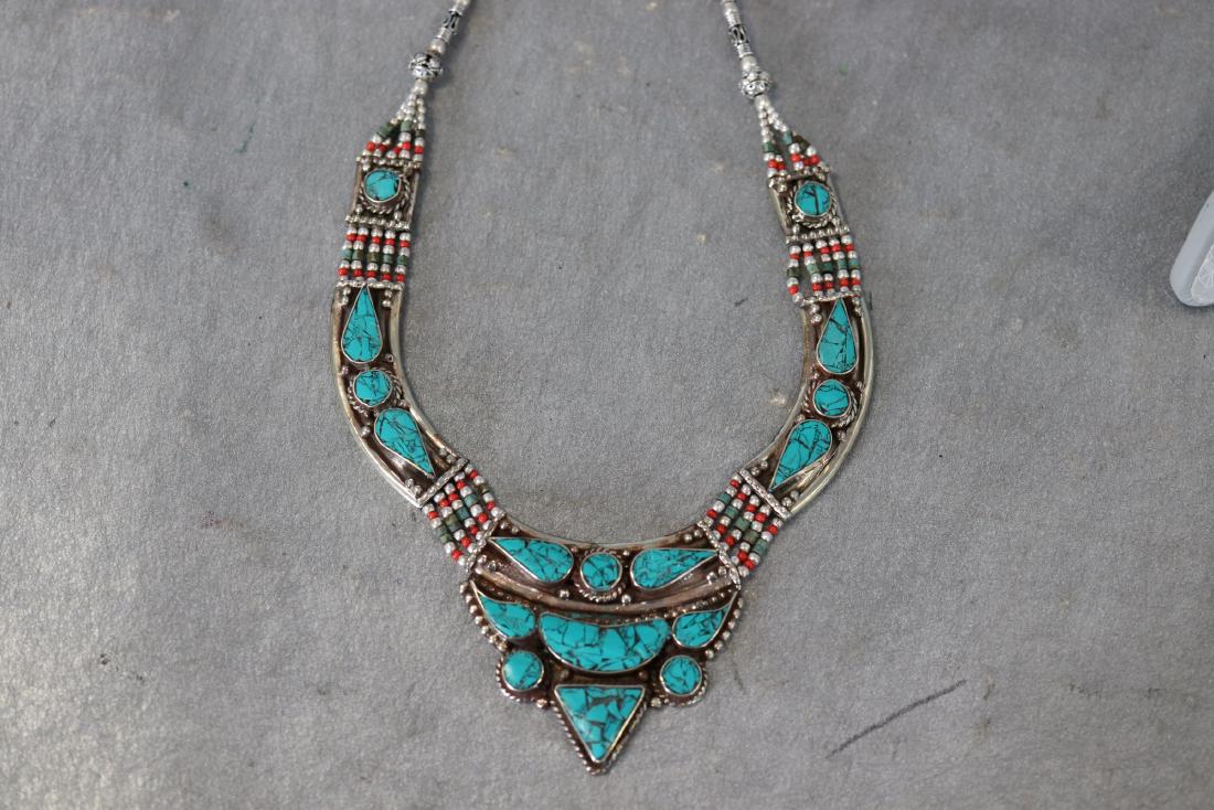 Vintage Sterling Statement Necklace With Turquoise, (1 of 6)