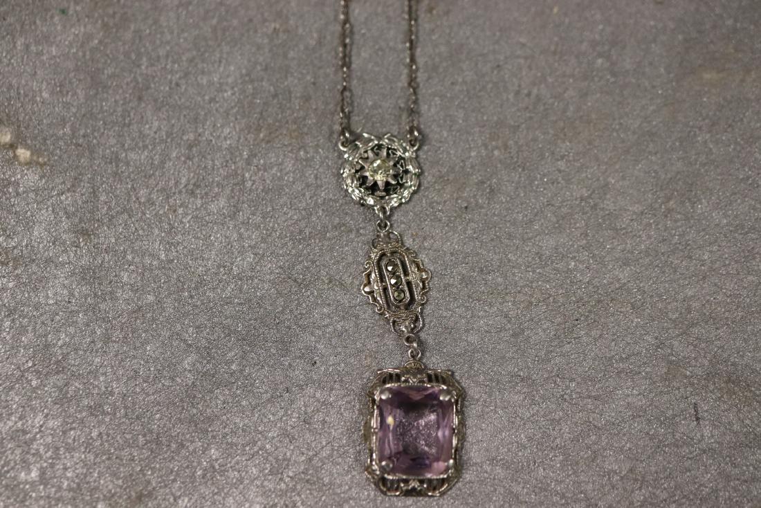 Vintage Drop Necklace, Silver Tone Filigree (1 of 3)