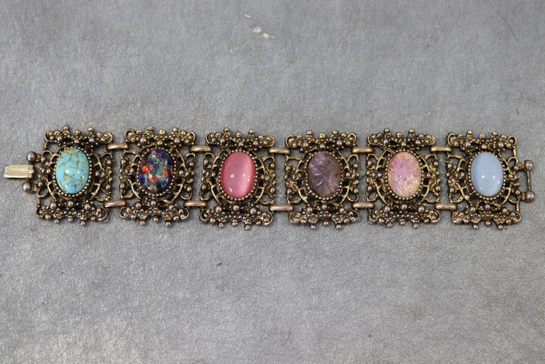 Vintage Chunky Gold Tone Bracelet With Colored Stones (1 of 4)