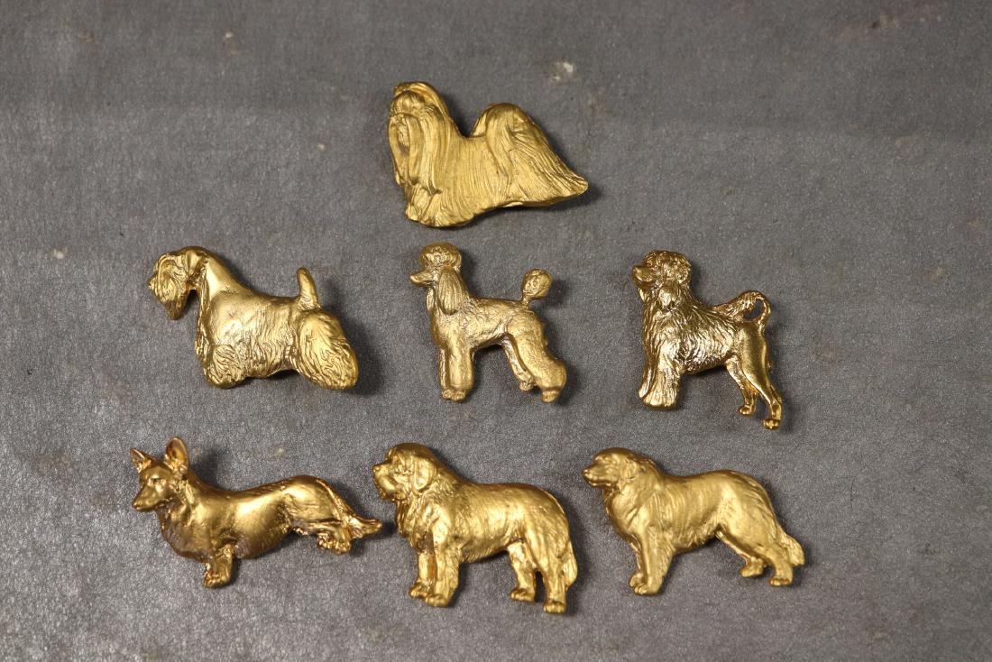 Lot of 7 Gold Tone Dog Brooch, Pins, Signed (1 of 9)
