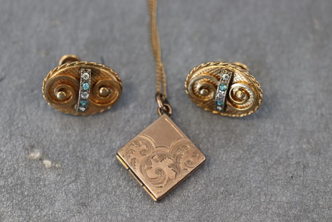 Lot Antique Monogrammed Necklace Locke, & Earrings (1 of 6)