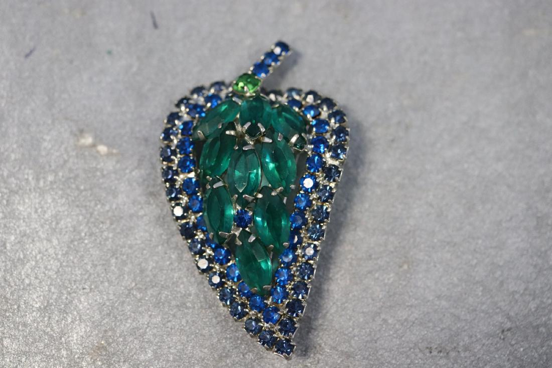 Large Vintage Brooch Pin With Green, Blue Stones (1 of 3)