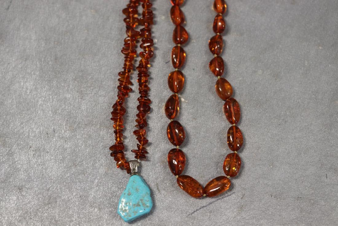 Lot of 2 Amber Beaded Necklaces, One Turquoise Marked (1 of 10)
