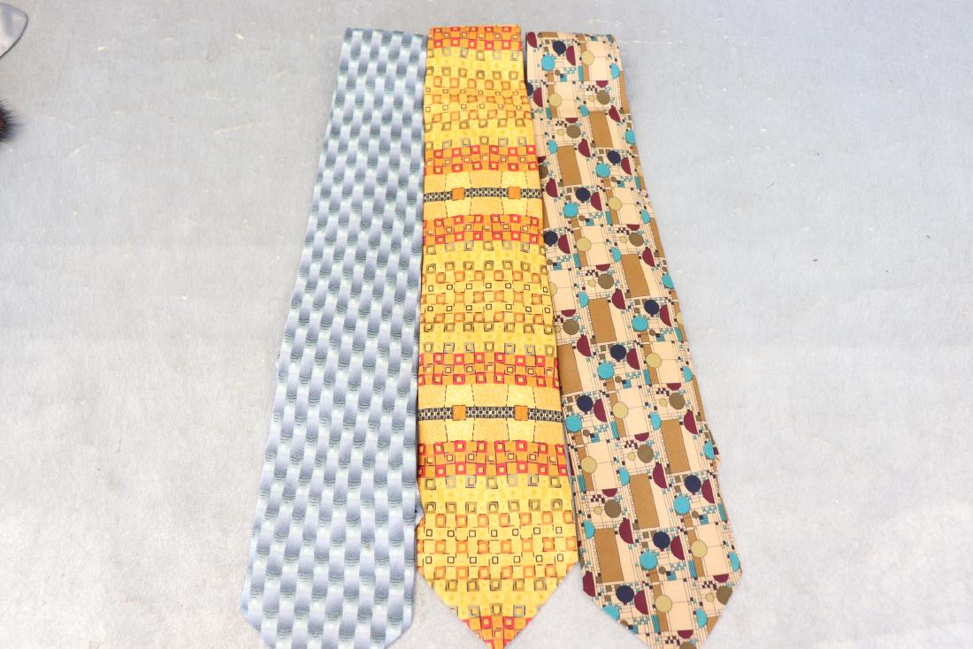 Lot of 3 Men's Designer Silk Ties: Frank Lloyd Wright abstract tie, Italy, 100% silk. Klimt orange abstract, Made in Italy, silk. Grateful Dead, silk, Korea. All in great condition.