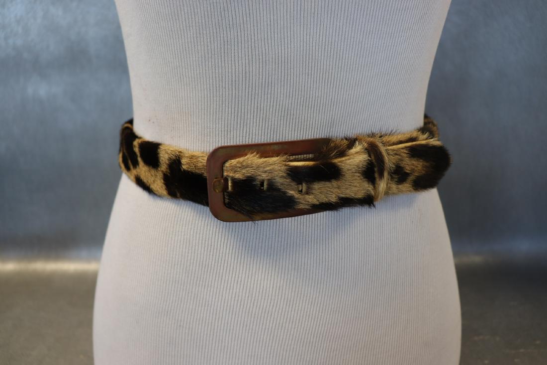 Annette Real Leopard Fur Belt: Measures waist size approx. 25" to 28". Belt backing has light wear, otherwise great condition.