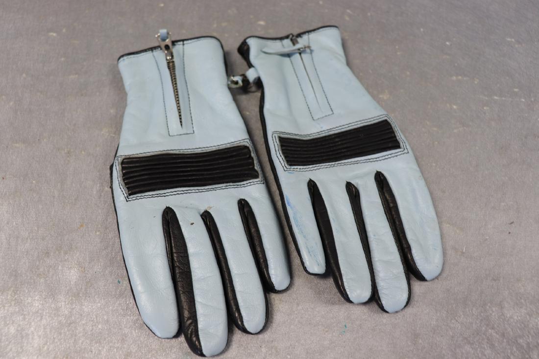 Vintage Leather Ski Gloves, Switzerland: Marked MAGO, made in Switzerland, approx. size 8. Good condiiton with no sign of wear, a very few blue marks on the blue leather.