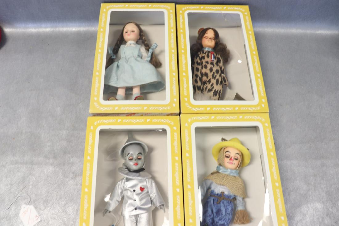 Vintage Set of 4 Effanbee Dolls, Wizard of Oz: Includes Tin Man, Cowardly Lion, Dorothy, Straw Man. Measure approx. 11" each, original boxes. As shown in photos.