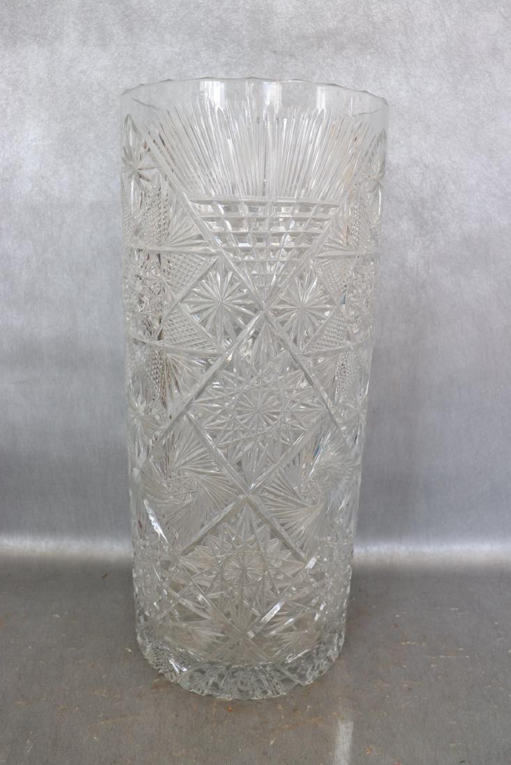 Vintage Cut-Glass Umbrella Stand: Gorgeous cut-glass umbrella stand measures 19 3/4" tall, 8 1/2" wide.