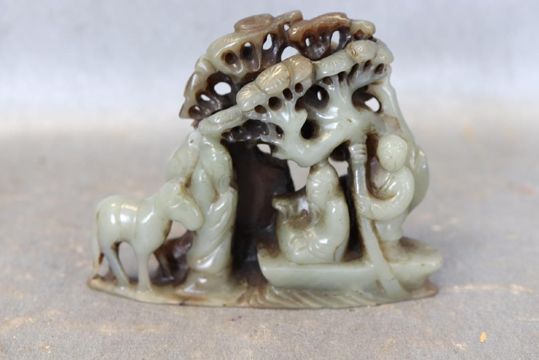 Chinese Jade Carved Statue: Asian family, boat and donkey, approx. 5" long, 3 3/4" tall, great condition.