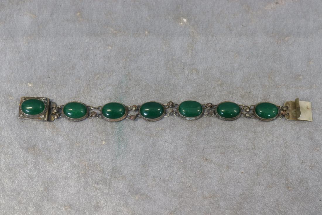 Vintage Chinese Silver and Jade Bracelet, Signed: Signed, one tiny rosette missing, otherwise great condition.