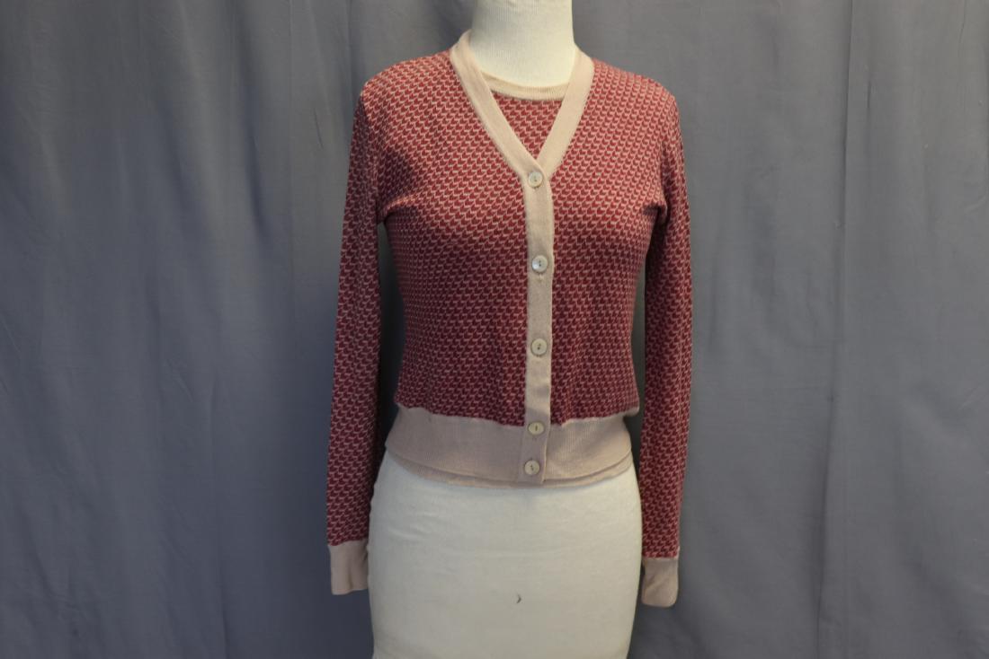 Vintage Max Mara, Italy Ladies Sweater Set: long sleeve cashmere cardigan with matching sleeveless top, nice condition, approx. 38 bust