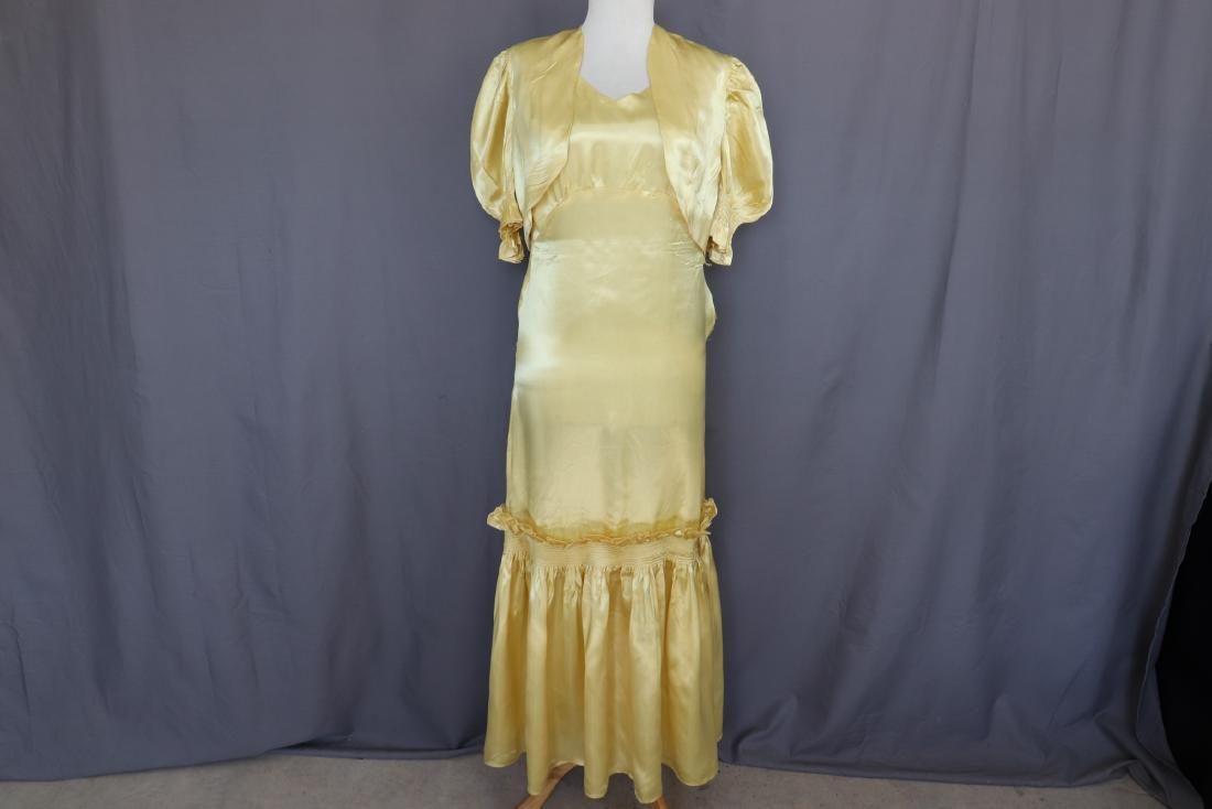 1920's Yellow Satin Dress & Bolero Jacket Set (1 of 8)