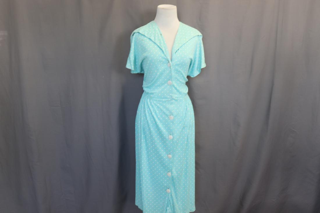 Vintage Polka-Dot Turquoise Knit Shirt Dress (1 of 11)