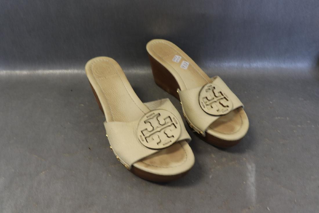 Tory Burch leather Platform Wedge Slide Sandals: Size 9, light soil, very little wear.