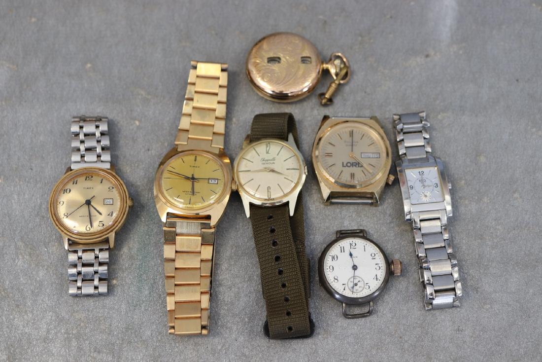 Lot of 7 Vintage Watches: Included: Elgin, Bulova, Timex, ESQ, Chappelle, One pocket watch , Arnex brand. All untested.