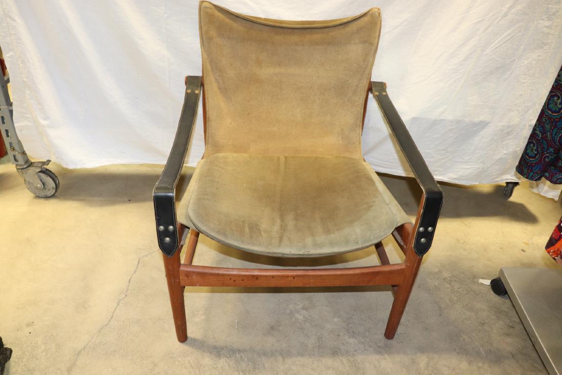 Hans Olsen Mid-Century Modern Teak & Suede Chair: all original, suede fabric needs cleaning, arms are leather