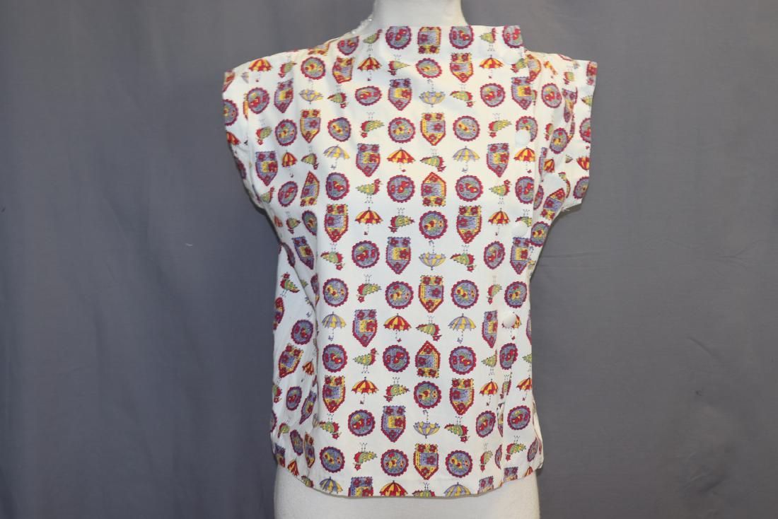 Vintage 1960's Novelty Print Boat Neck Blouse (1 of 4)