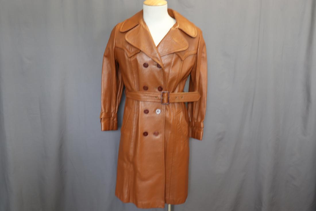 Vintage 1970 Brown Leather Trench Coat (1 of 6)