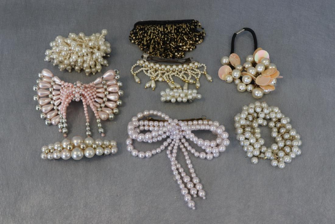 Lot Pearl Beaded Barrettes, Bracelets: Great for weddings, prom, all in good condition.